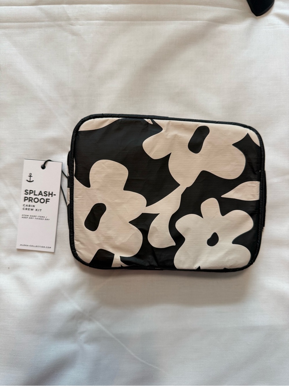 Aloha Collection Splash-Proof Floral Cabin Crew Kit Pouch - Black & Cream